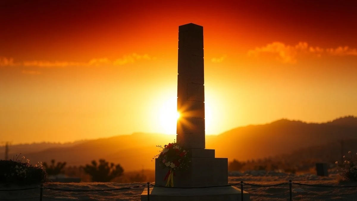 Monolito con ofrenda floral al atardecer en el Bulevar Verde Miguel Ángel Blanco en Vélez-Málaga
