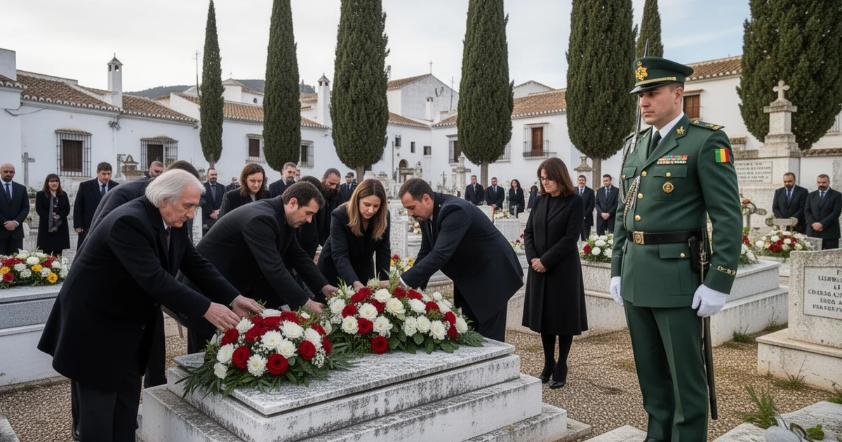 Ofrenda floral en el cementerio de Archidona durante el homenaje a Francisco Muriel