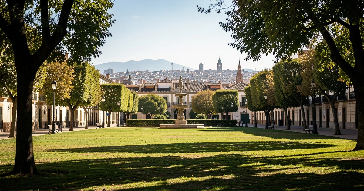 Parque infantil vacío con columpios y toboganes en Málaga