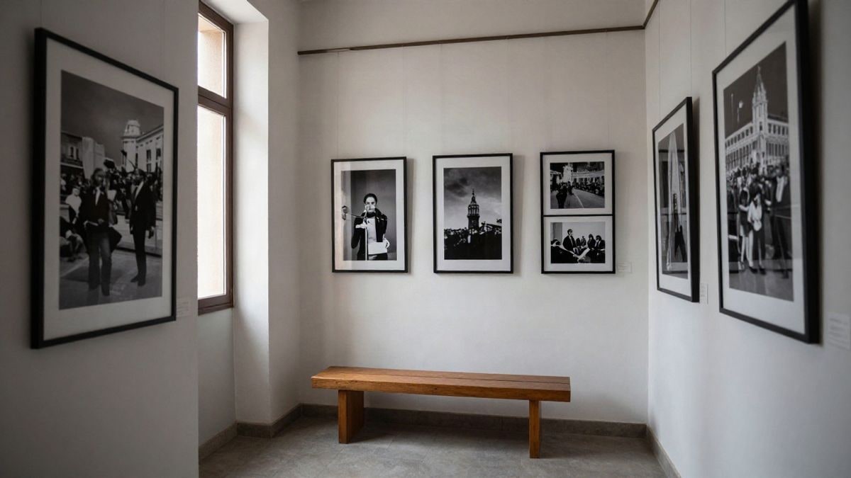 Illustrative image: exhibition hall with black and white photographs hanging on the wall