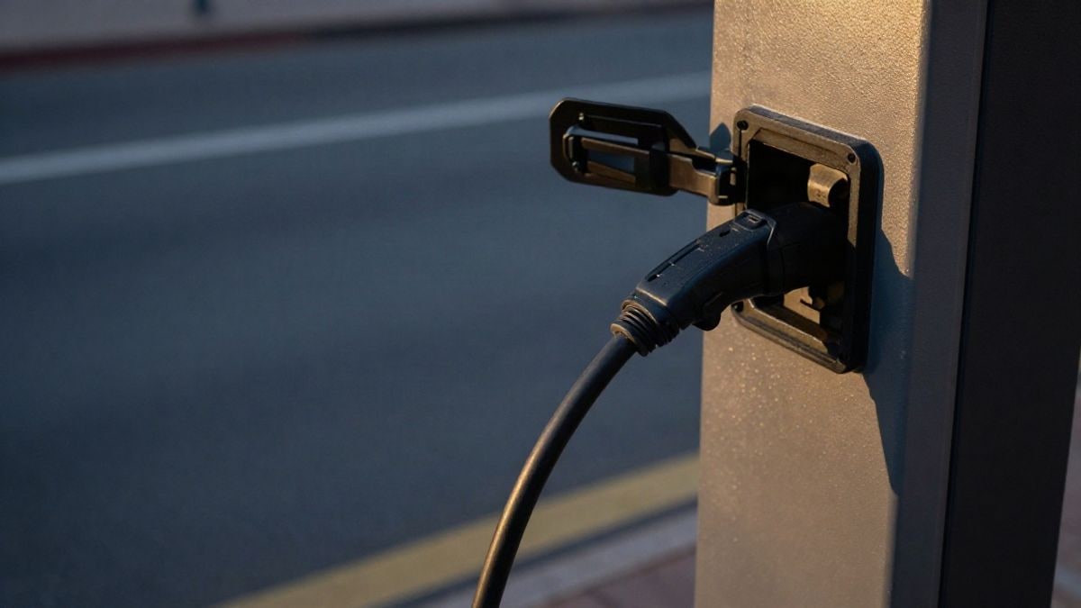 Imagen ilustrativa: detalle de un cable de carga conectado a una estación de bicicletas eléctricas