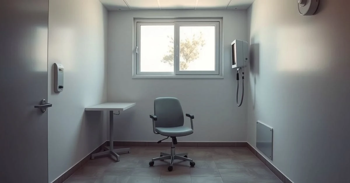 Consulta médica vacía con luz natural, escena de repulsa contra agresión sanitaria