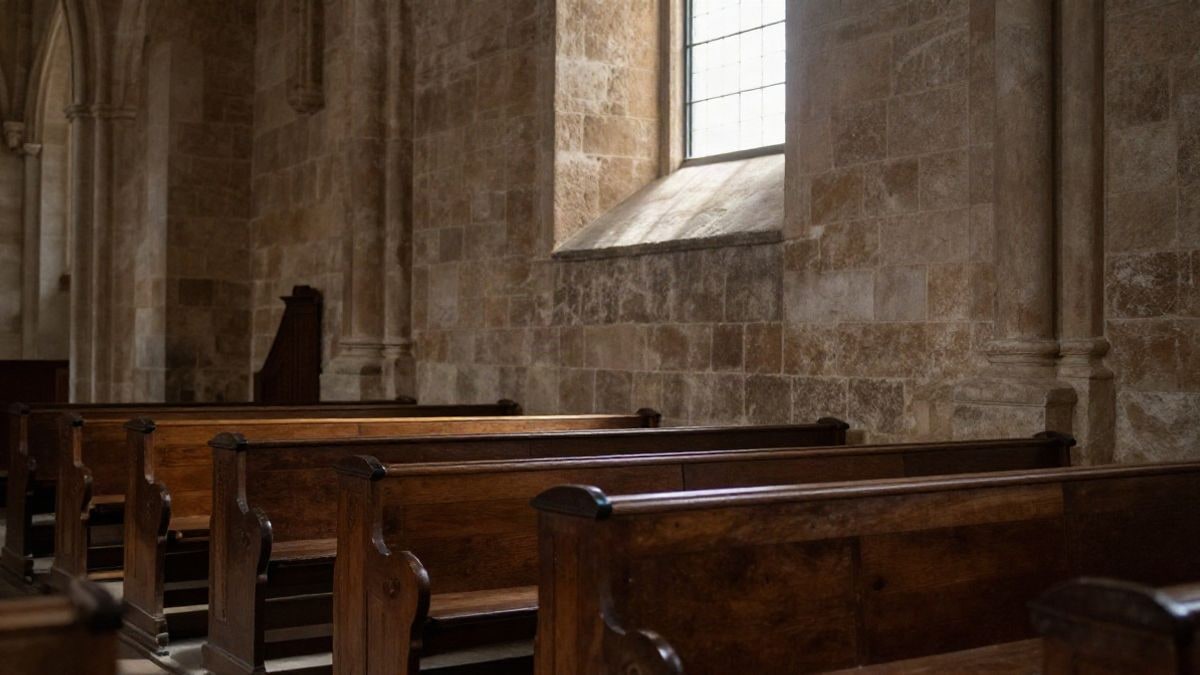 Imagen ilustrativa: interior de una iglesia histórica con bancos de madera y luz natural entrando por una ventana