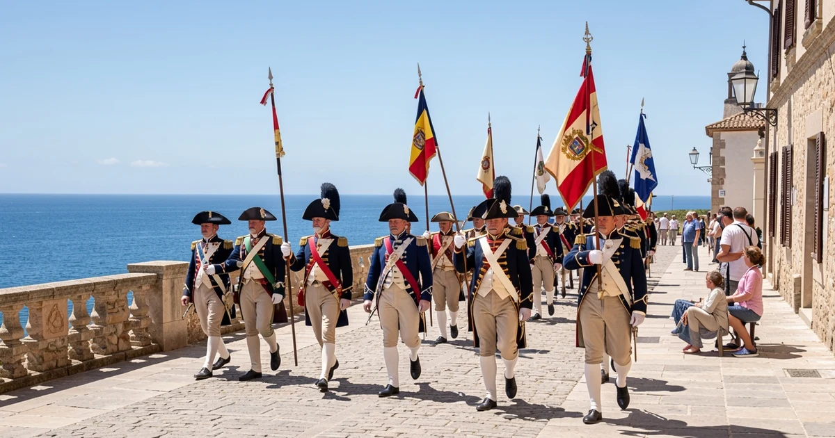 Desfile histórico con trajes de época en el Balcón de Europa de Nerja