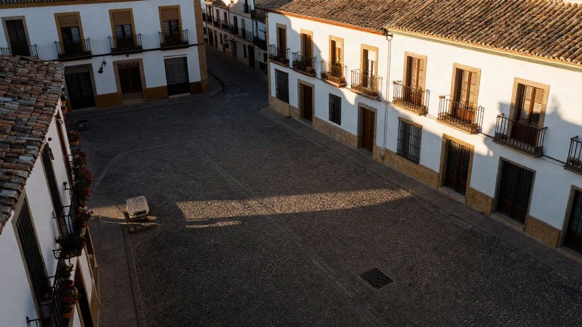 Imagen ilustrativa: vista cenital de un casco antiguo con calles empedradas y edificios encalados