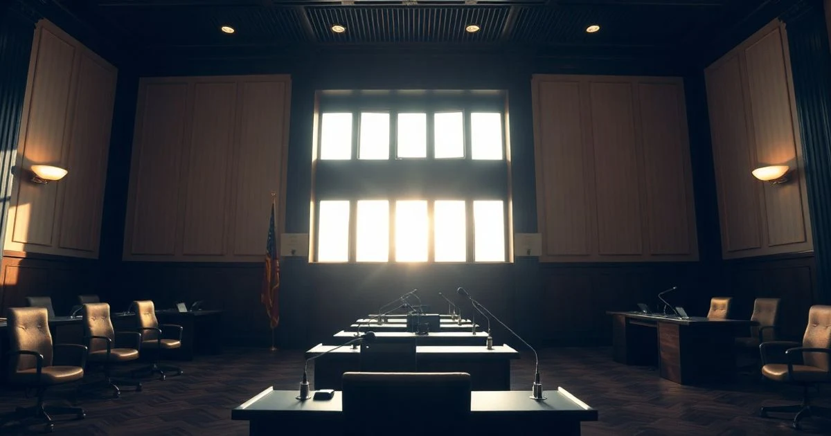 Sala de plenos vacía del Ayuntamiento de Málaga con luz natural