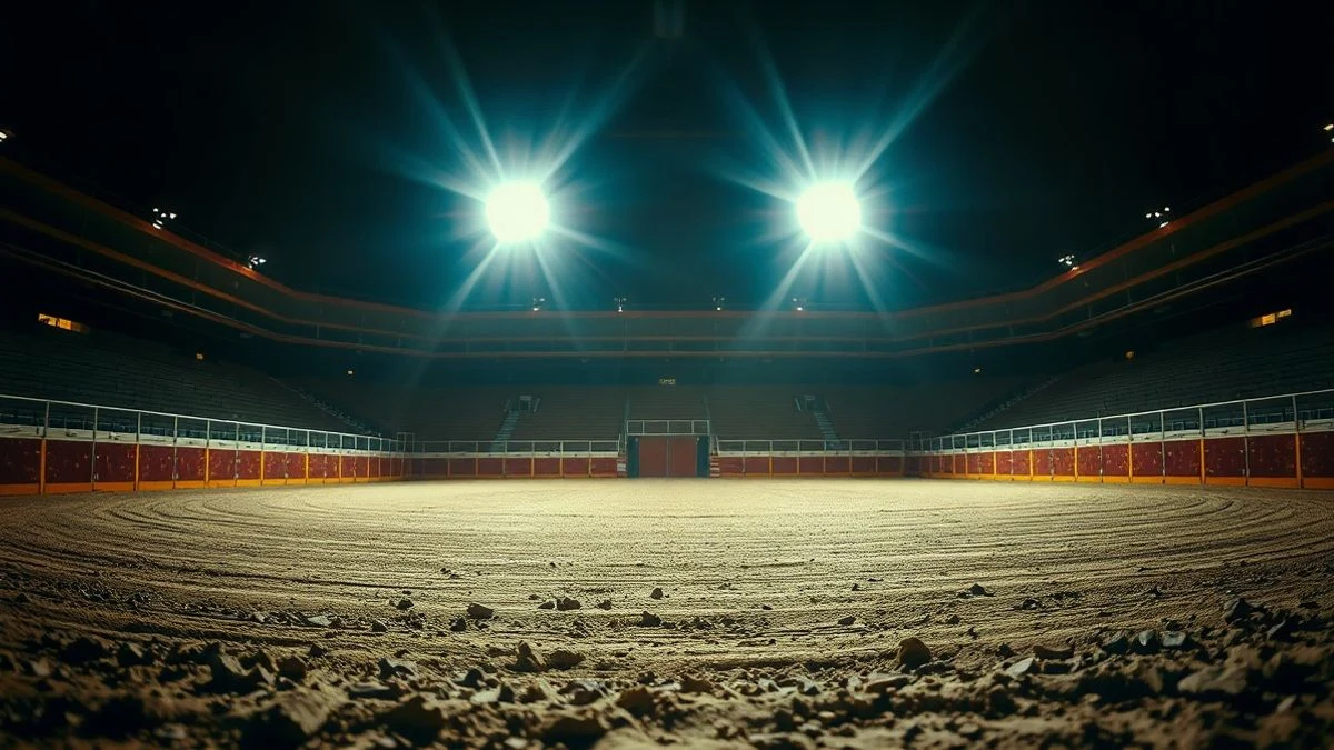 Imagen ilustrativa: plaza de toros vacía iluminada por focos