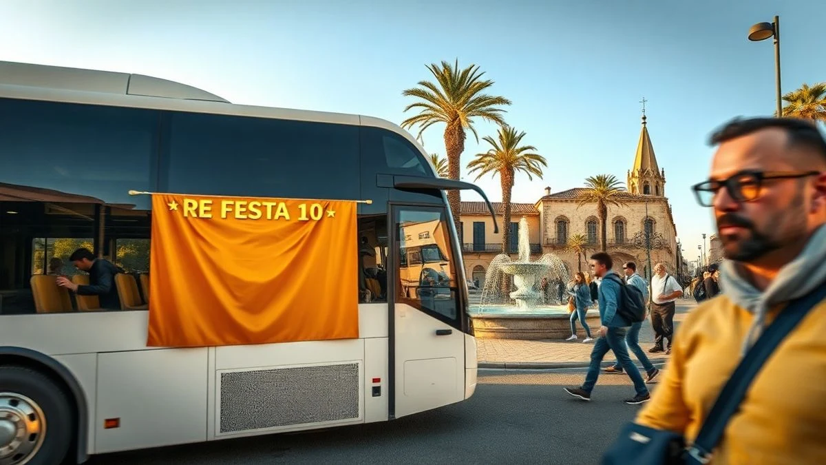 Imagen ilustrativa: autobús urbano con decoración festiva en una plaza andaluza genérica