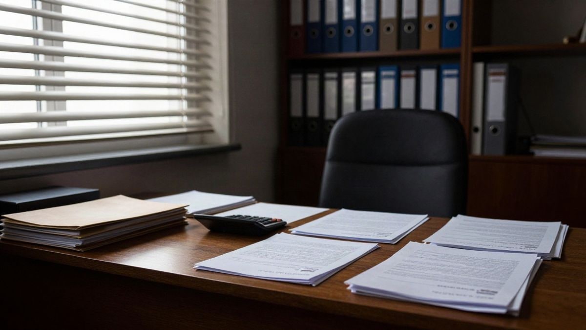 Imagen ilustrativa: despacho de abogados con documentos y carpetas sobre una mesa junto a una ventana lateral