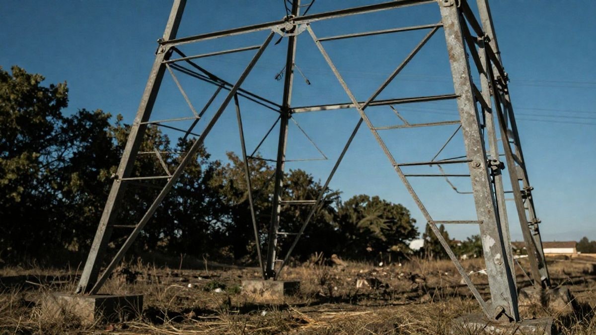Imagen ilustrativa: torres eléctricas metálicas recortadas contra el cielo azul en una zona arbolada