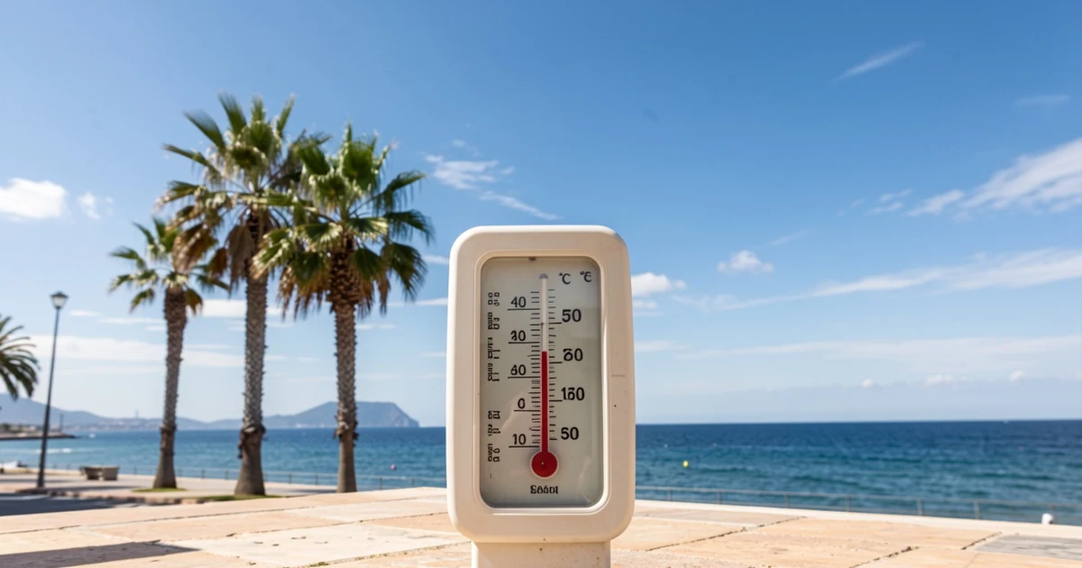 Termómetro marcando 30 grados en un día soleado en Málaga