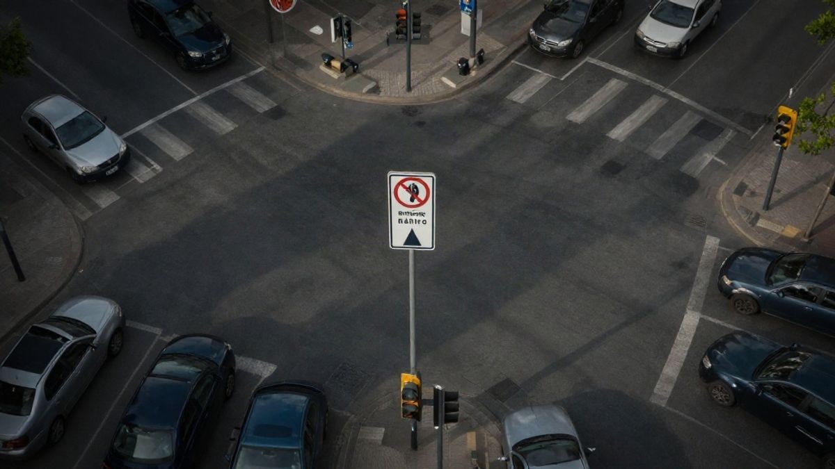 Imagen ilustrativa: vista cenital de una calle urbana con señal de zona de bajas emisiones y coches detenidos