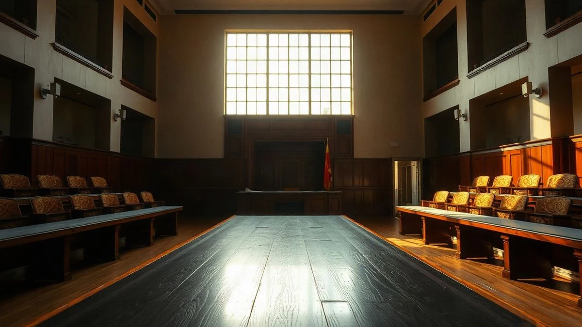 Imagen ilustrativa: sala de plenos vacía con luz lateral entrando por ventanales