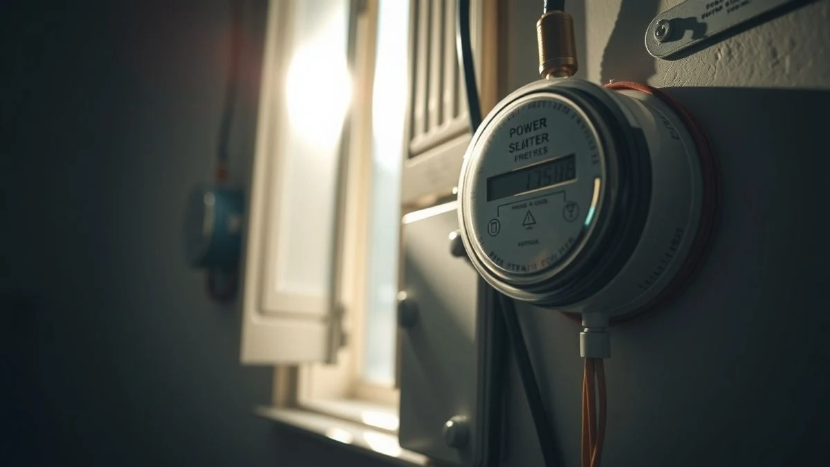 Primer plano de un contador eléctrico en una pared con cables