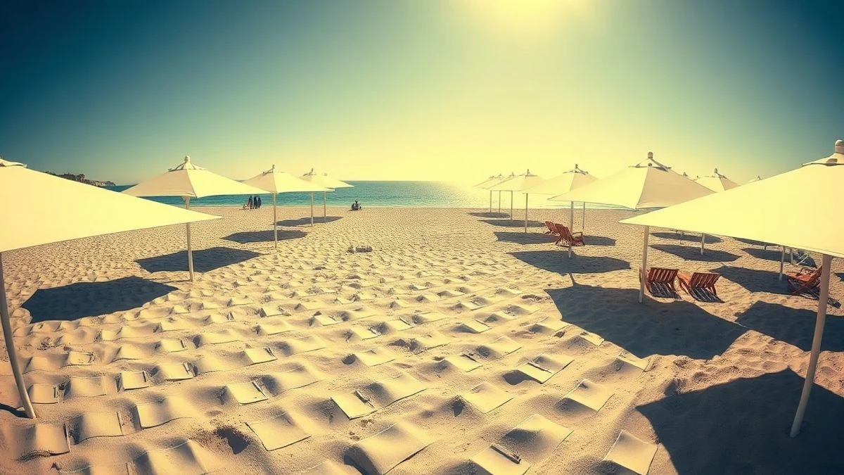 Playa de Torremolinos con sombrillas alineadas bajo el sol