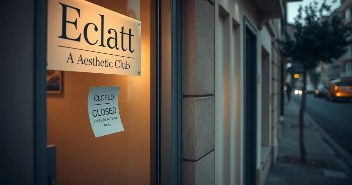 Closed entrance of an aesthetic clinic in Marbella with a 'closed' sign