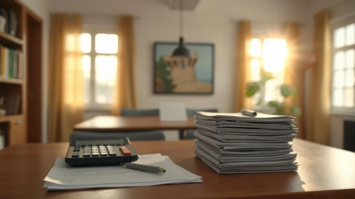 Illustrative image: documents and calculator on a municipal office desk