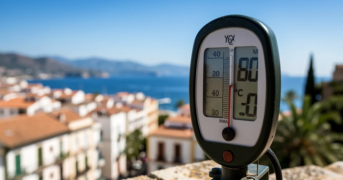 Termómetro marcando 30 grados en un día soleado en Málaga