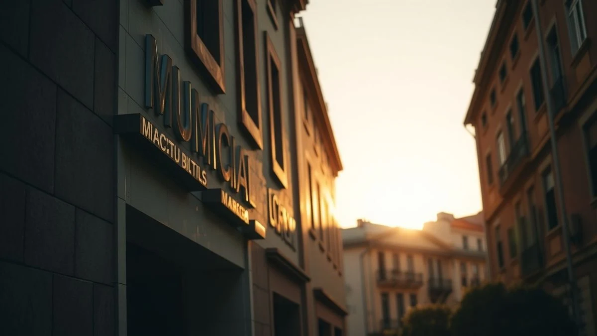 Fachada del Ayuntamiento de Málaga al atardecer con luz dramática
