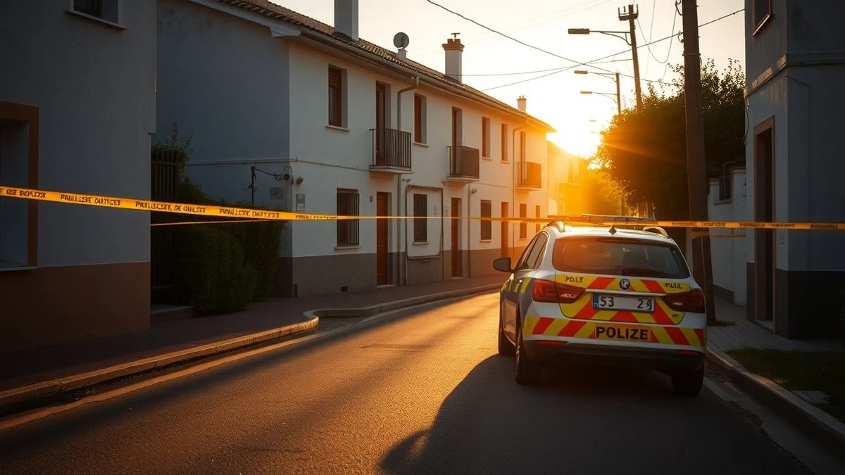 Calle residencial en Antequera con coche de policía y cinta de precinto