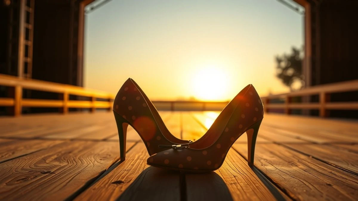 Imagen ilustrativa: tacones de lunares y aceitunas sobre un escenario de madera al atardecer