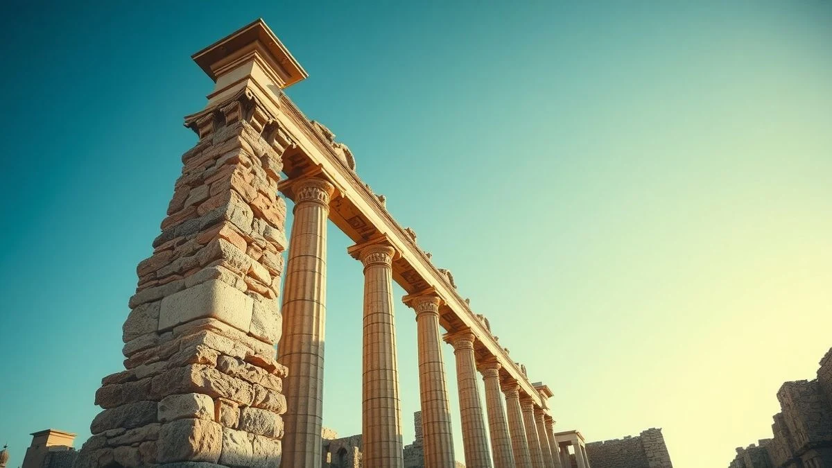 Roman ruins of Singilia Barba with a blue sky in the background