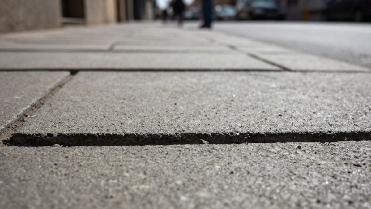 Illustrative image: close-up of concrete paving stones on a newly constructed sidewalk
