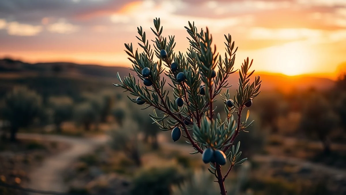 Imagen ilustrativa: un olivo solitario al atardecer en un campo de olivos