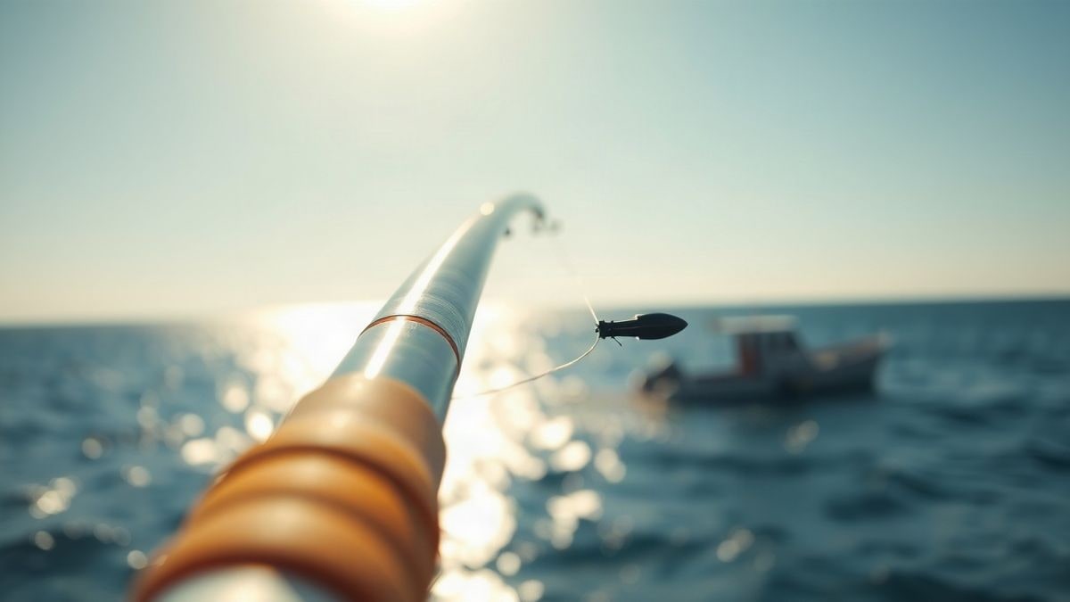 Illustrative image: fishing rod tip against the blue sky with the sea in the background.