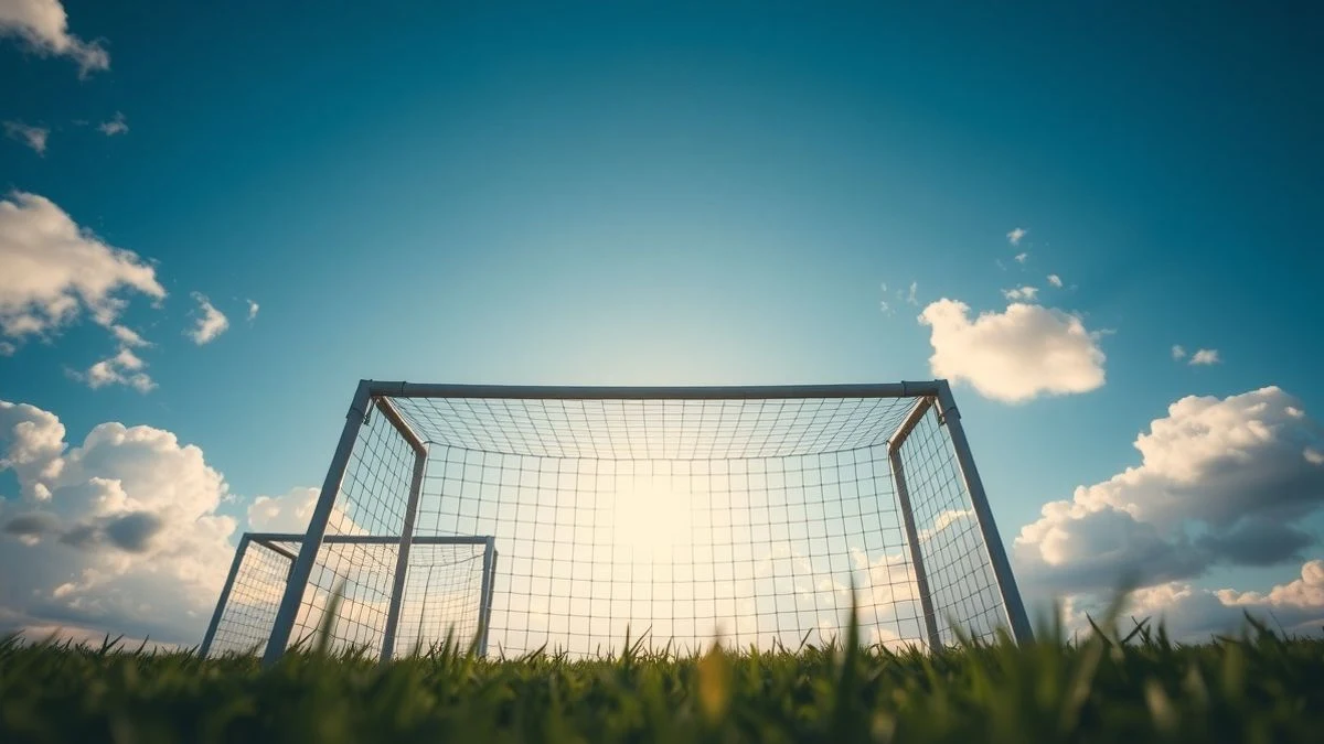 Imagen ilustrativa: una portería de fútbol con la red recortada contra un cielo azul con nubes.