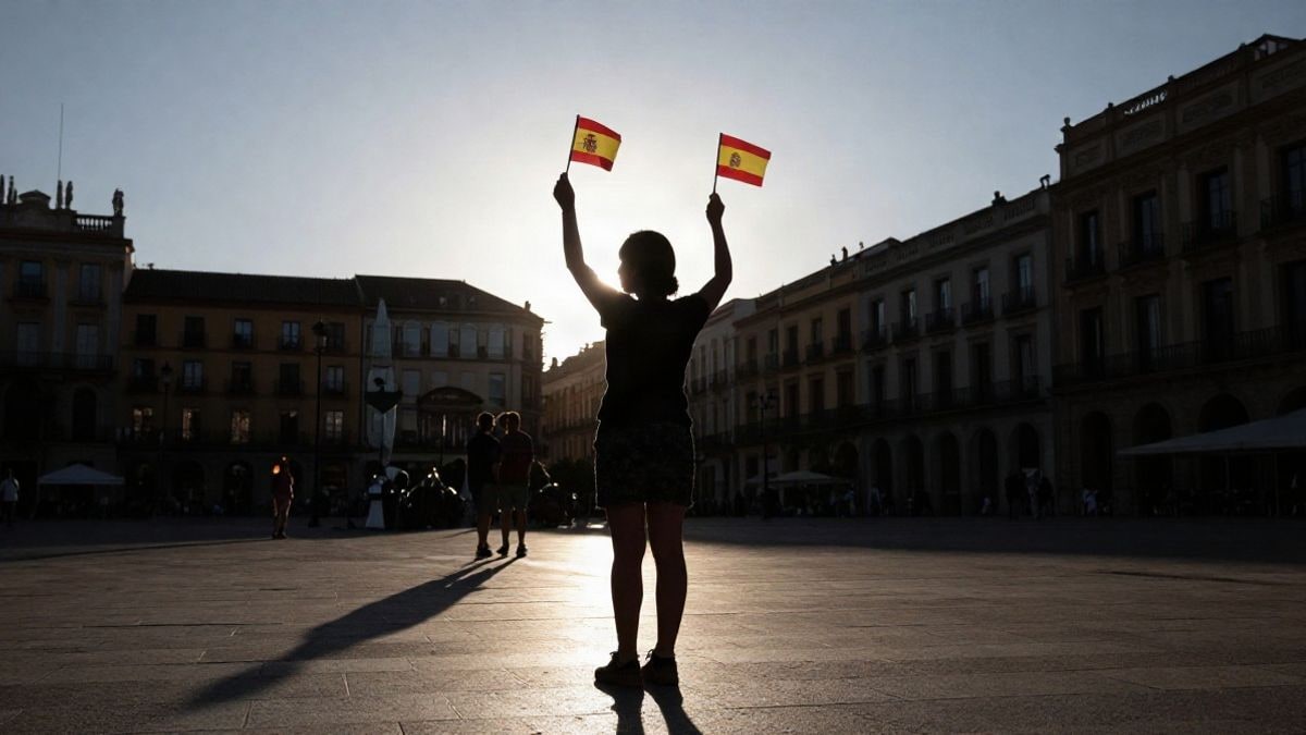 Imagen ilustrativa: multitud de espaldas con banderas al contraluz del atardecer en una plaza