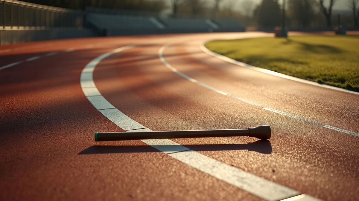 Imagen ilustrativa: una pista de atletismo con un testigo de relevos sobre el carril al amanecer.