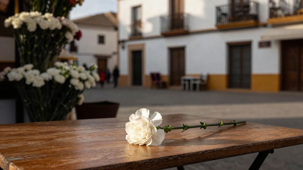 Imagen ilustrativa: un puesto de flores blancas en una plaza mediterránea al atardecer