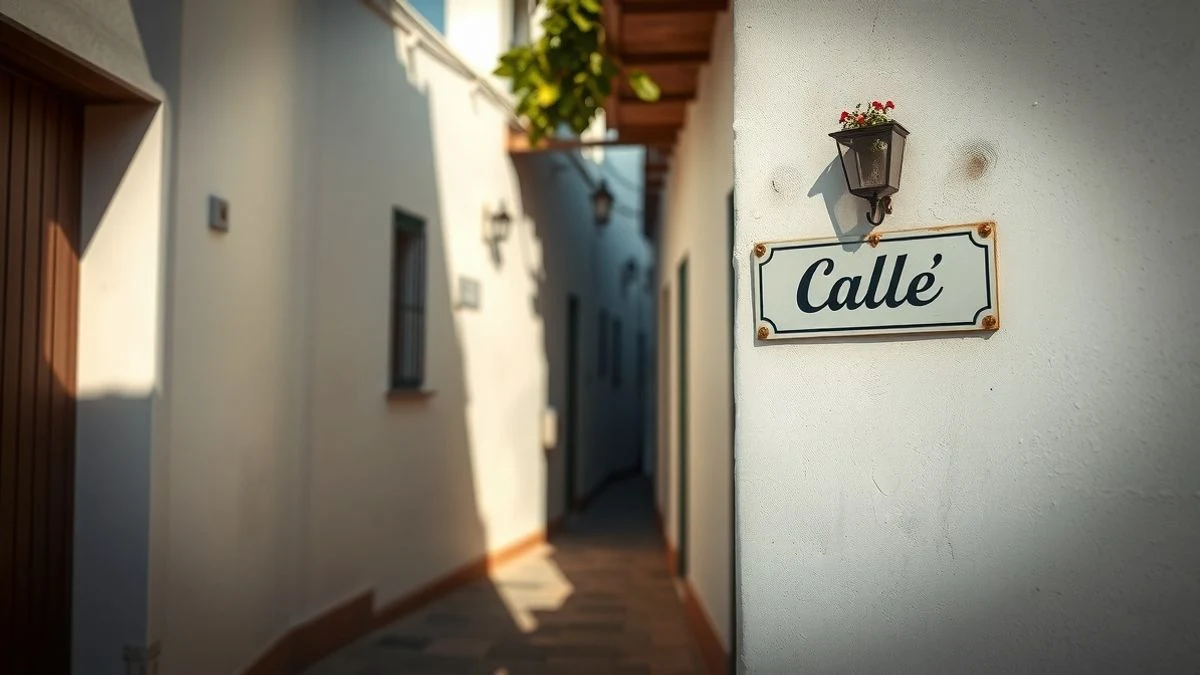 Placa de la calle Paco Haro en una fachada encalada de Nerja, con vecinos al fondo