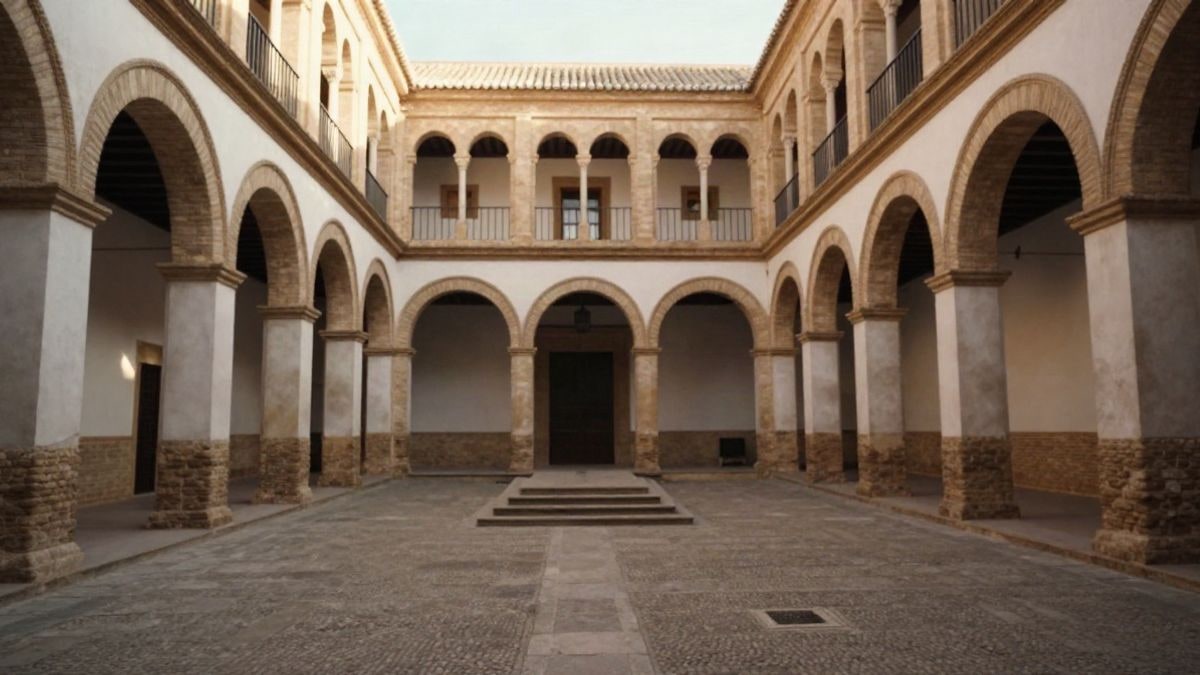 Imagen ilustrativa: patio de un centro cultural andaluz restaurado con arcos de piedra y luz de tarde