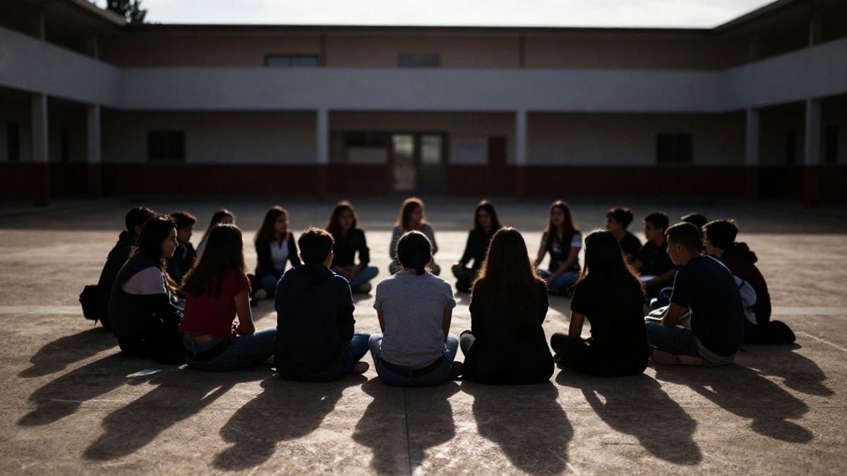 Illustrative image: group of people of different ages in a schoolyard during a mobility activity