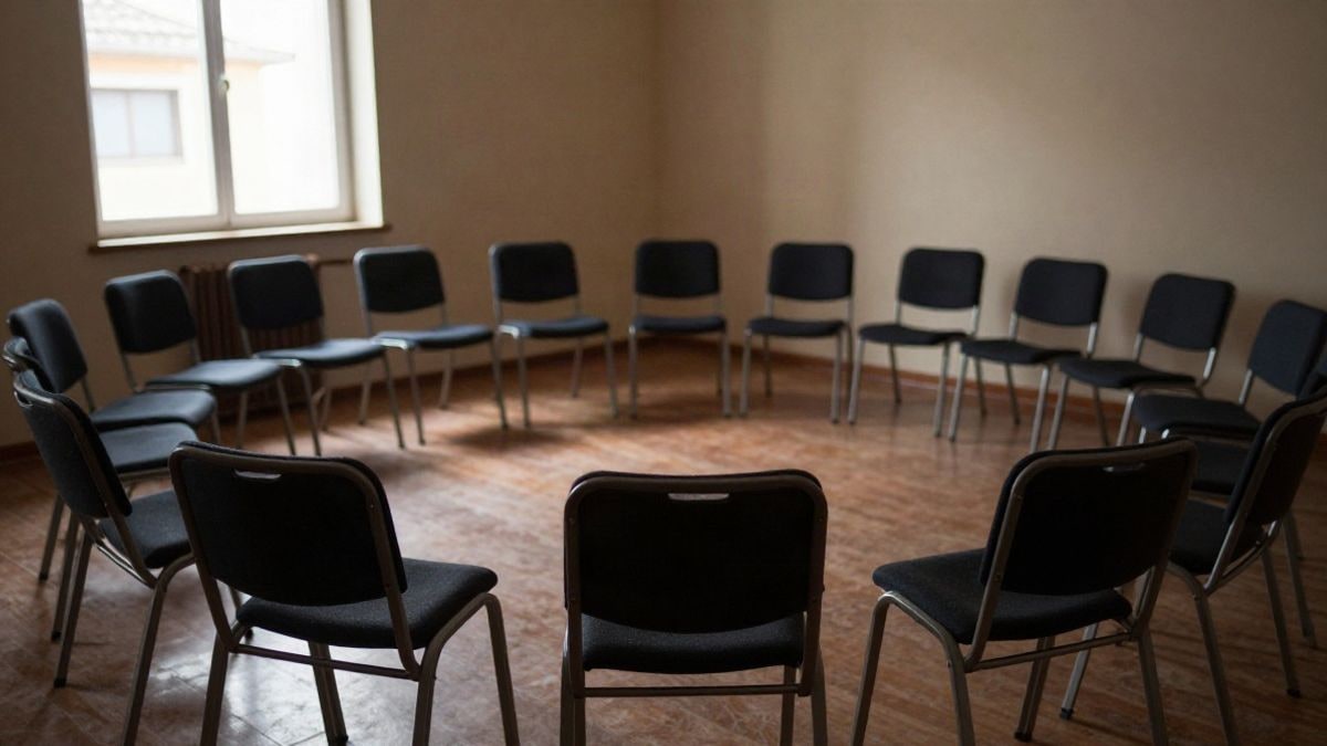 Imagen ilustrativa: sala de reuniones vacía con sillas en círculo y luz natural