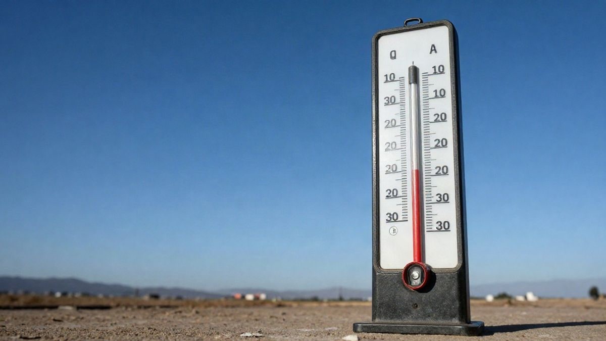 Illustrative image: an outdoor thermometer on a whitewashed wall under the sun