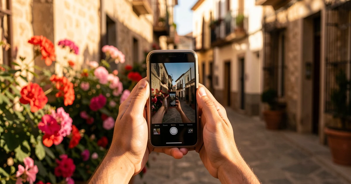 Grupo de mayores de espaldas fotografiando con móviles en una calle de Marbella