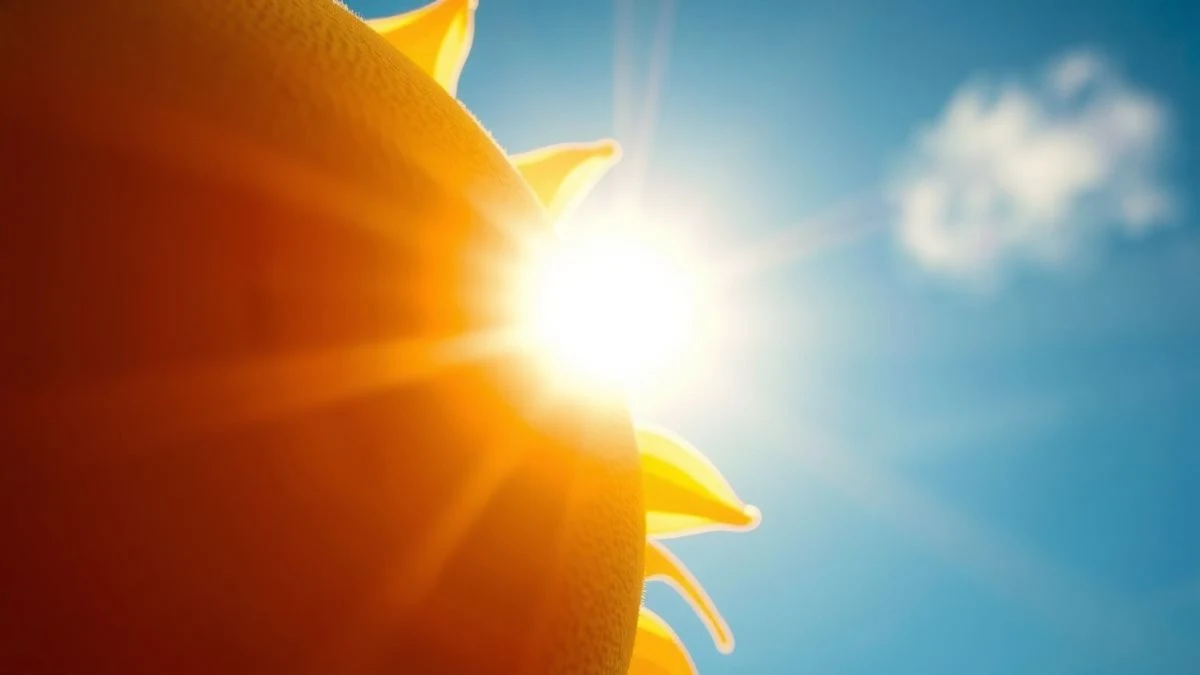 Illustrative image: close-up of the sun shining in a clear blue sky