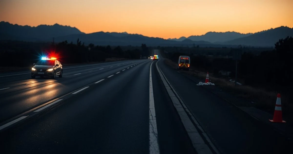 Scene of the accident on the A-7 with emergency vehicles and the road cordoned off