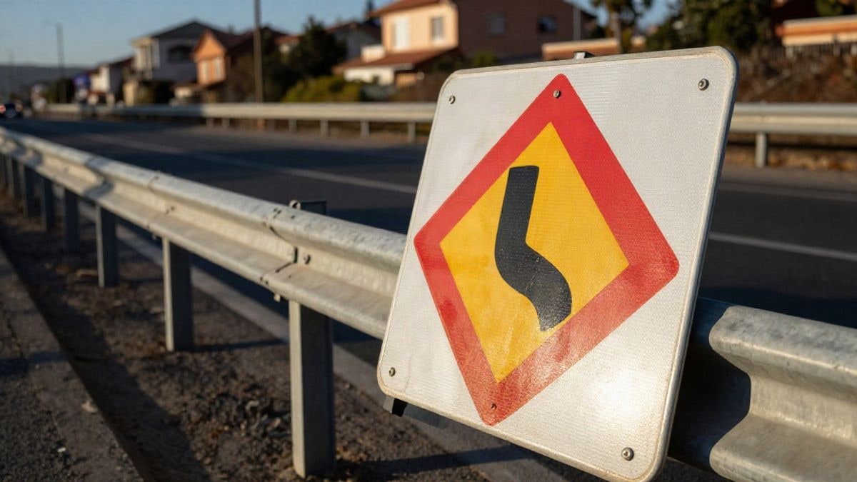 Imagen ilustrativa: señal de cierre temporal junto a una barrera en el arcén de una autovía