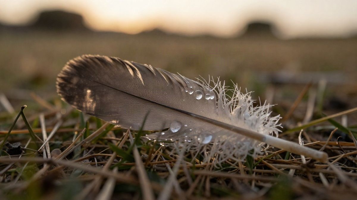 Imagen ilustrativa: primer plano de una pluma de garza sobre hierba seca al atardecer