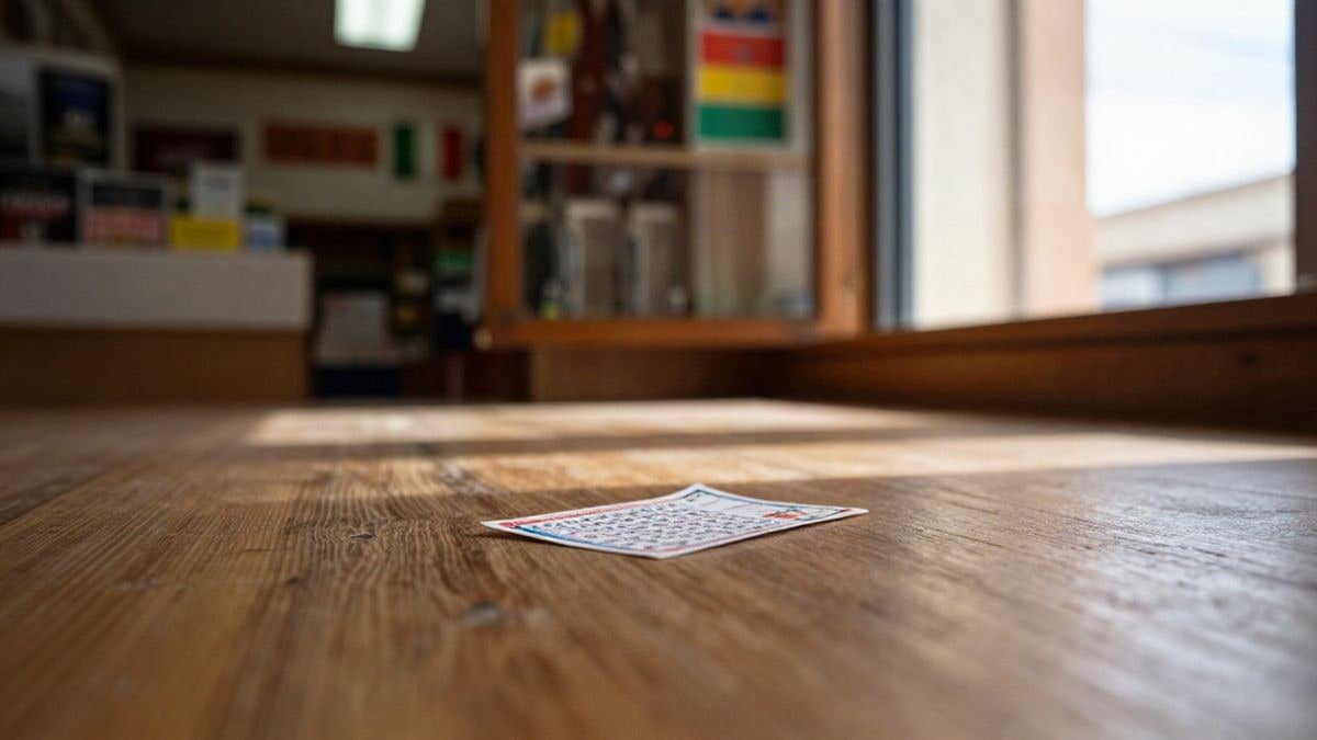 Illustrative image: lottery ticket on the counter of a lottery office