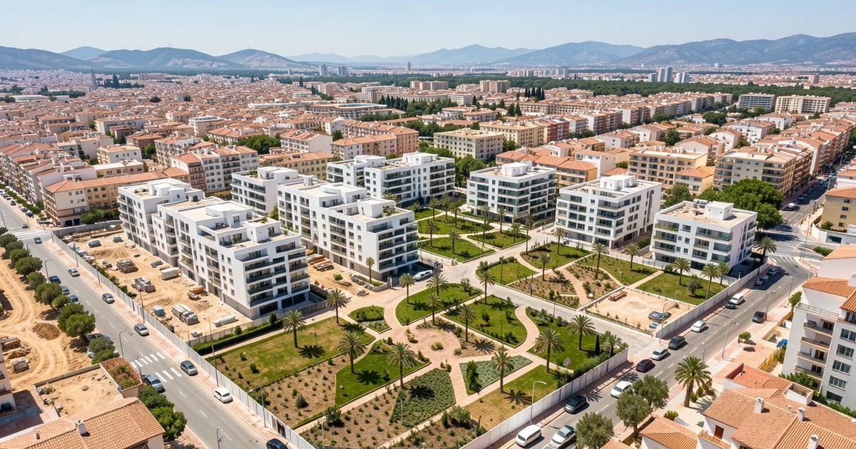 Vista aérea de una promoción de VPO en construcción en Málaga