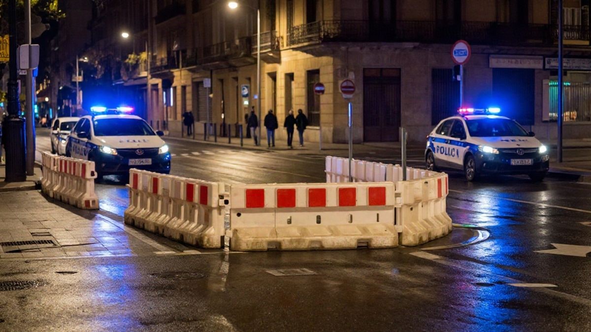 Imagen ilustrativa: control policial nocturno en una calle urbana con luces azules