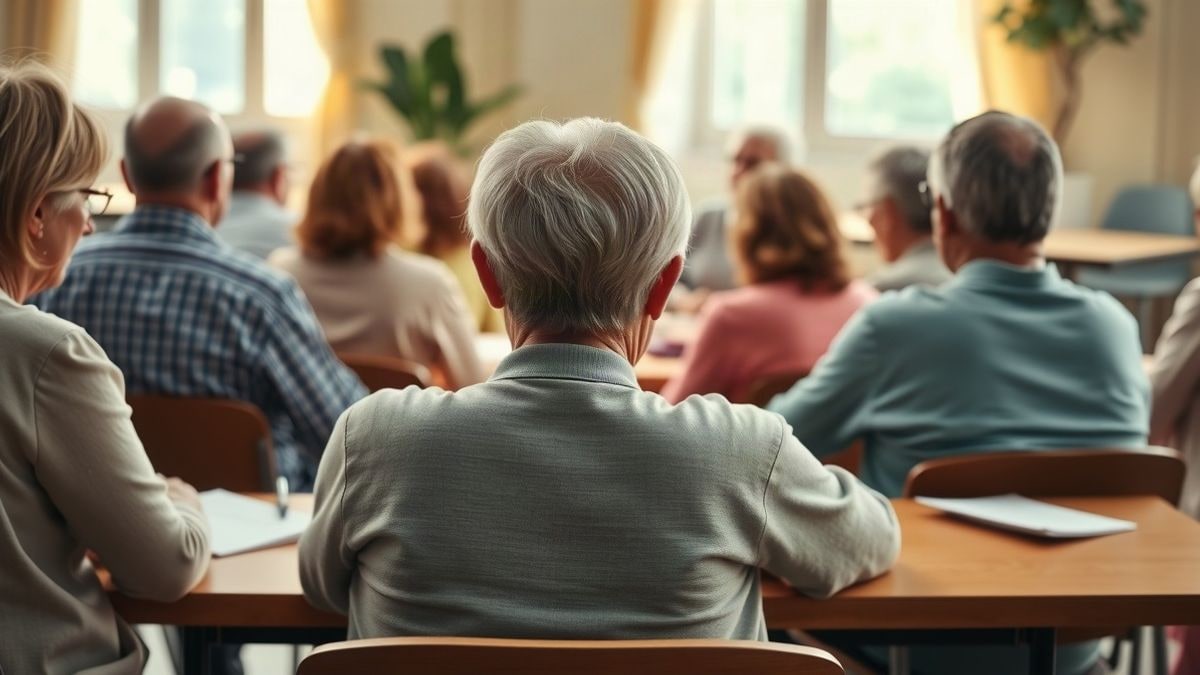 Imagen ilustrativa: un grupo de personas mayores de espaldas en un taller comunitario.