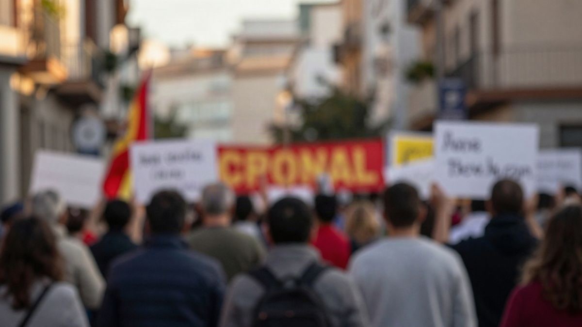 Imagen ilustrativa: una multitud de espaldas en una plaza urbana durante una manifestación genérica