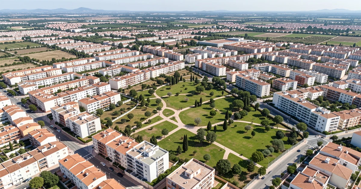 Aerial view of Vélez-Málaga with residential areas and green spaces