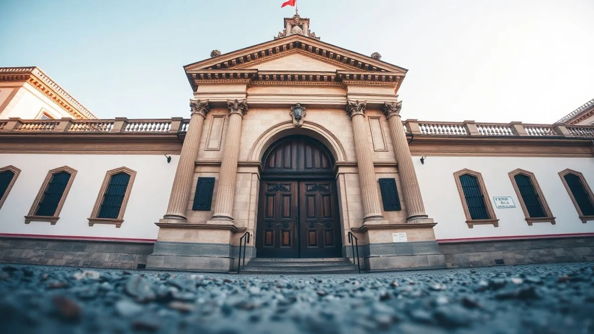 Illustrative image: facade of a classic style municipal building with a blue sky background, no people.